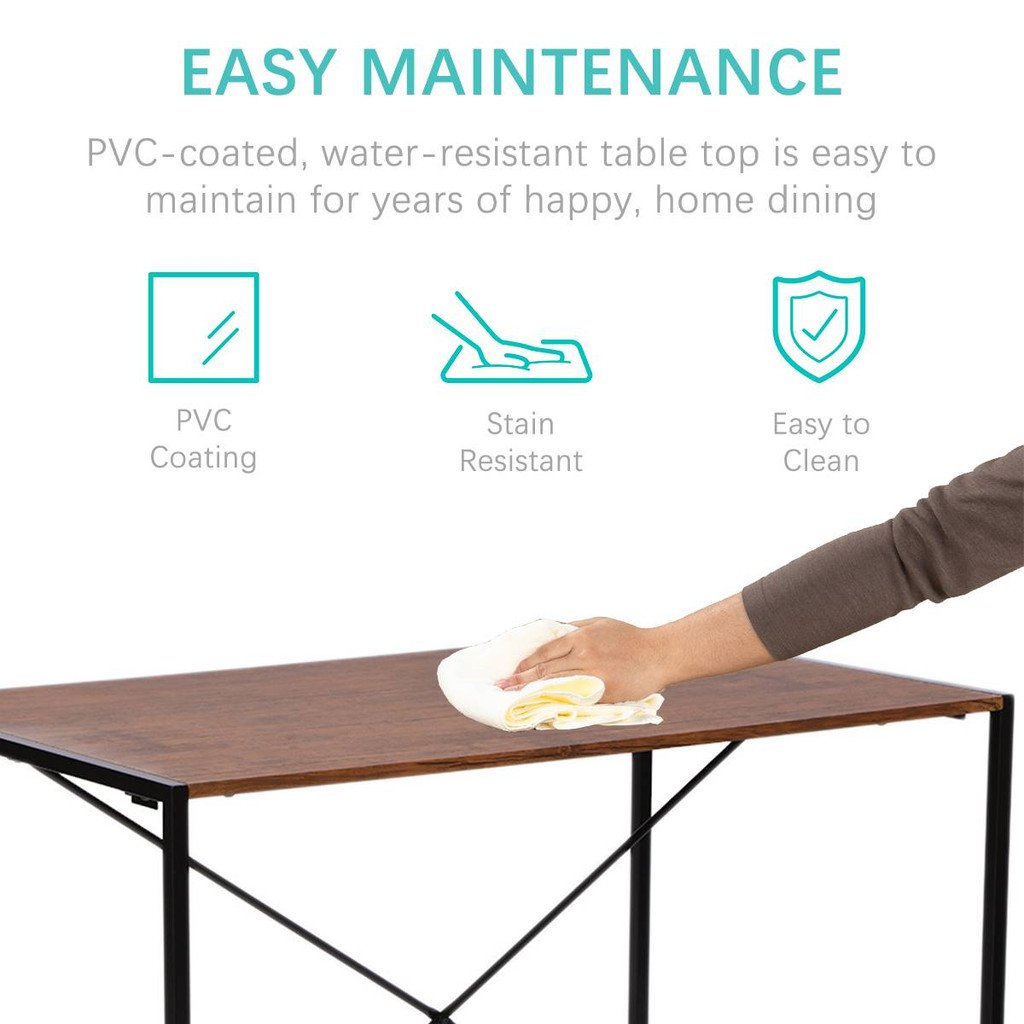 Close-up of PVC coating, stain resistance, and easy cleaning features on table